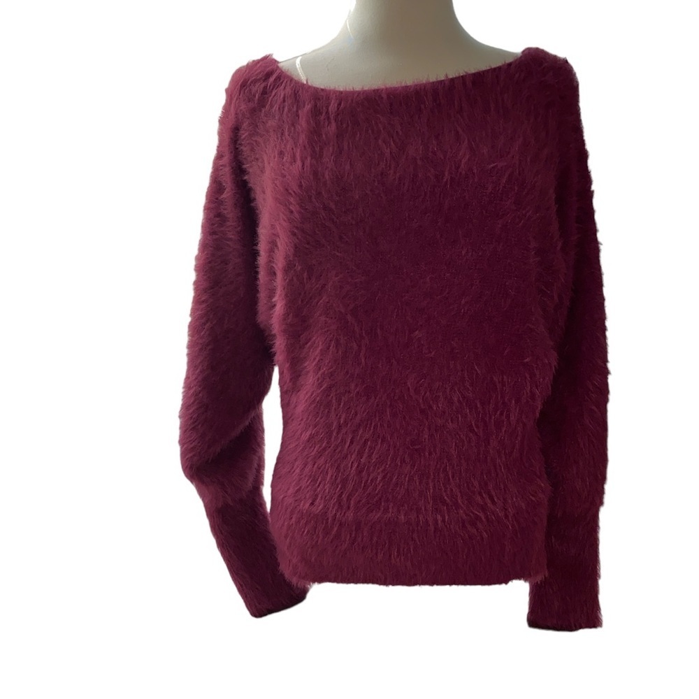 Anthropologie Fuzzy Burgundy Sweater